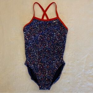 Nike Womens One Piece Swimsuit Blue Red White Competition Swimwear Size 8